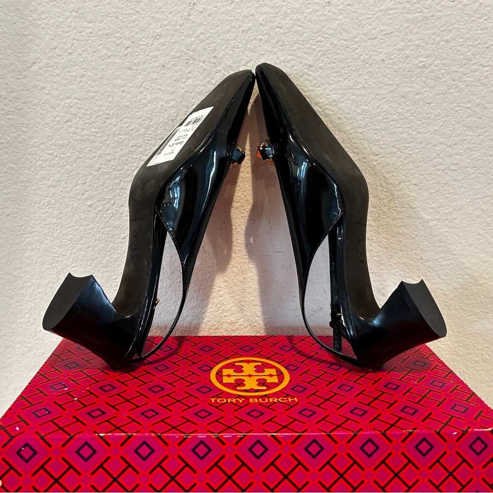 Tory Burch 55 mm Jessa Slingback Shoes Patent Leather, Size 7, New with Box - Picture 3 of 11